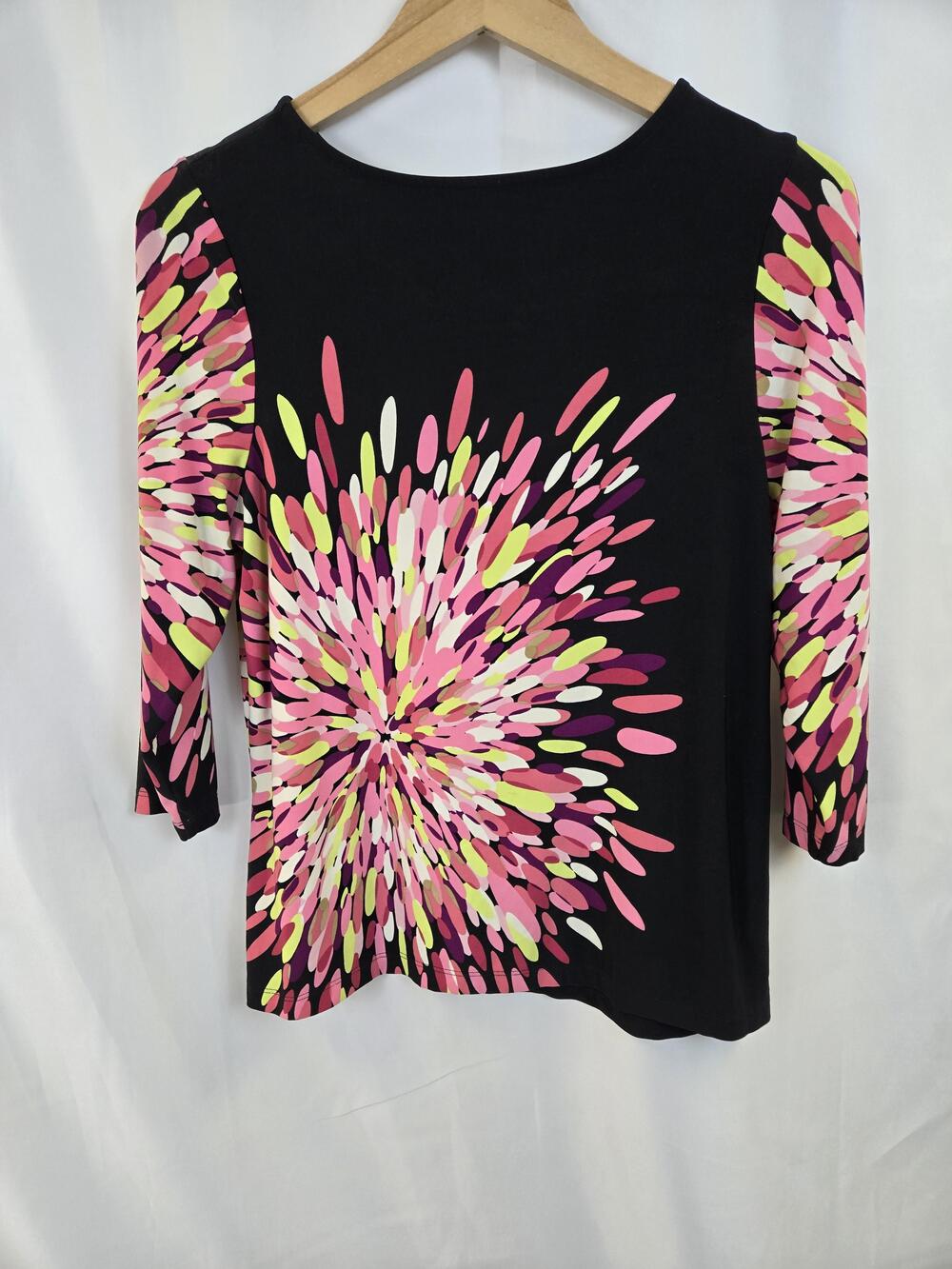 Investments Petites Blouse Womens Petite Large Black Pink 3/4 Sleeve Tunic Top